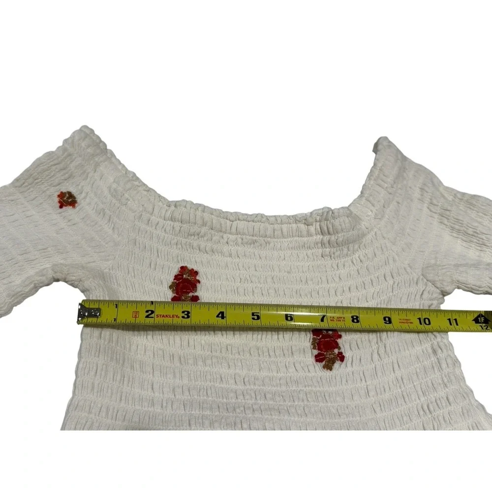Free People Dress Women's S/P White Off Shoulder Bell‎ Sleeves Embroidered Boho
